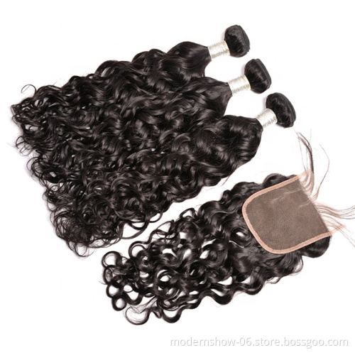 Brazilian Raw Virgin Cuticles Aligned Water Wave Human Hair Bundles with Closure 100% Unprocessed High Quality Human Hair